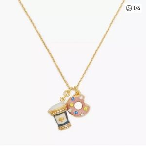 Kate Spade Gold Necklace Novelty Collection Of Coffe & Donuts